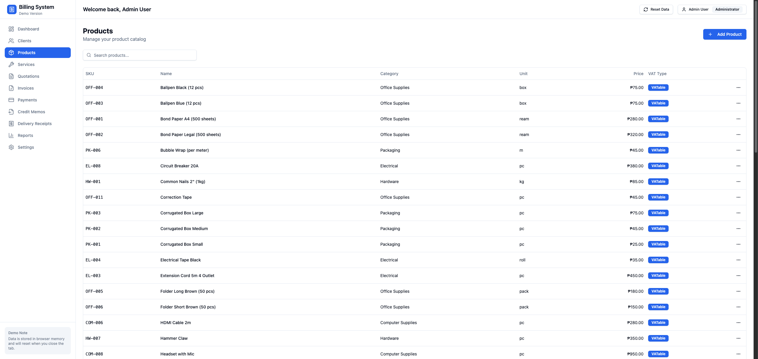 Product Catalog